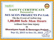 100,000 Safe man hours certificate presented by 